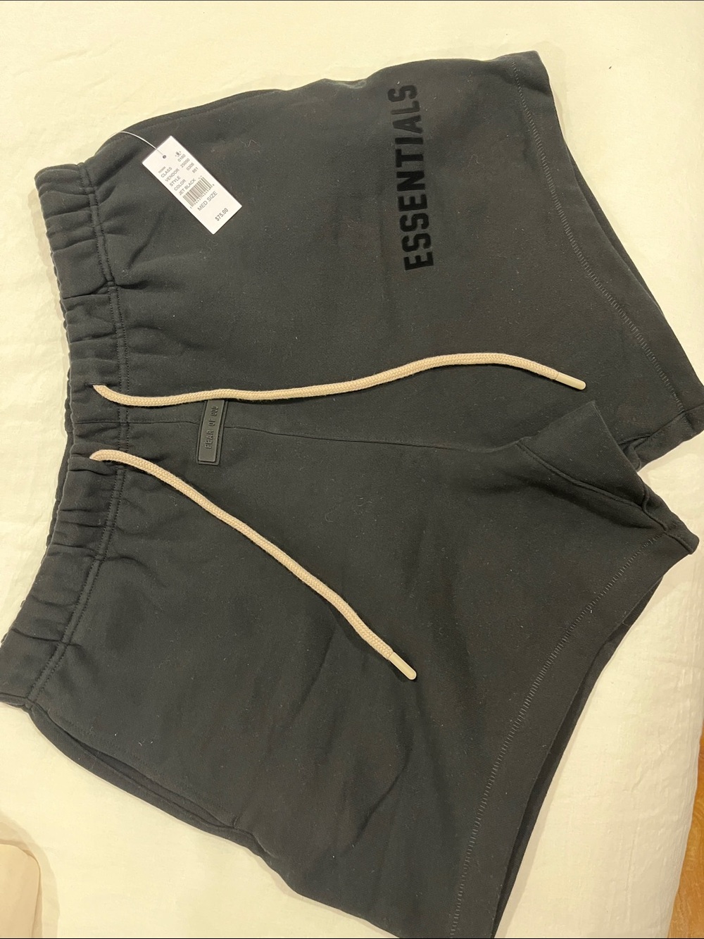 Essentials Black Athletic Shorts with Cream Drawcords
